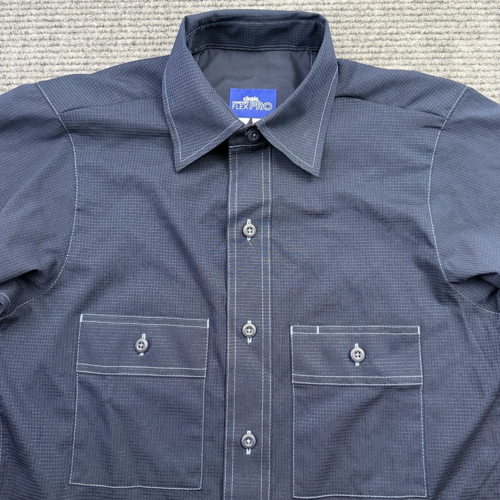 Cintas Comfort Flex Pro Shirt‎ Mens Size Small Short Sleeve Button Up Blue Check
